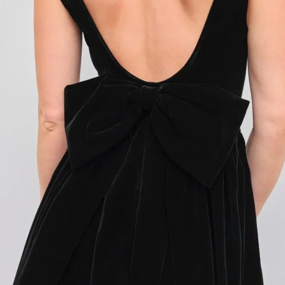NWT Cider Black Velvet Boat Neck Open Back Bowknot Dress - Picture 3 of 3